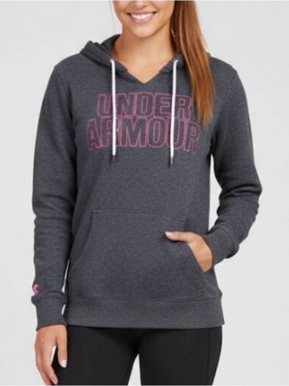 Under Armour Women's Charcoal Hoodie with Pink Logo